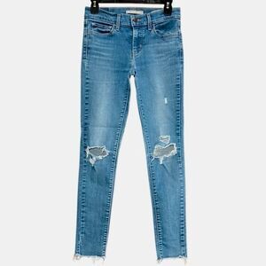 Levi’s 710 Super Skinny Distressed Raw Hem Jeans in Blue Wash Women’s 27